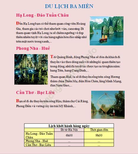 Bài thực hành tổng hợp: Du lịch ba miền ảnh 3